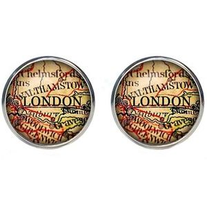 London England Old World Map Cufflinks Men's